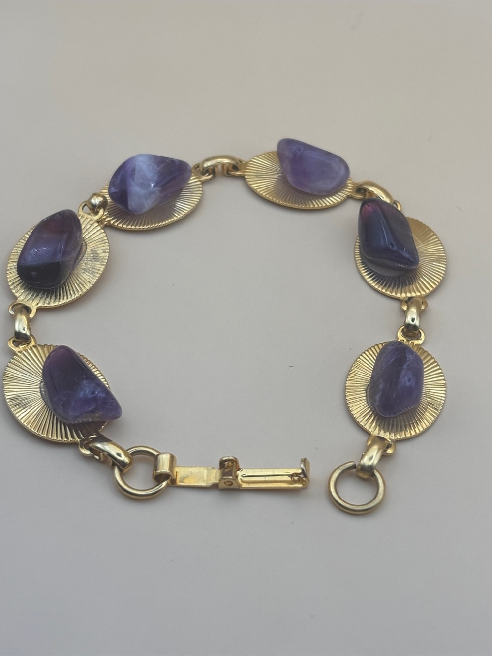 Artisan Gold Link Bracelet with Purple Stones